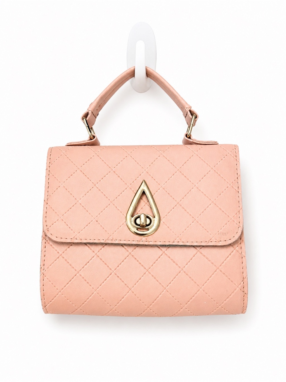 Blush Pink Quilted Top Handle Mini Purse Gold Tone